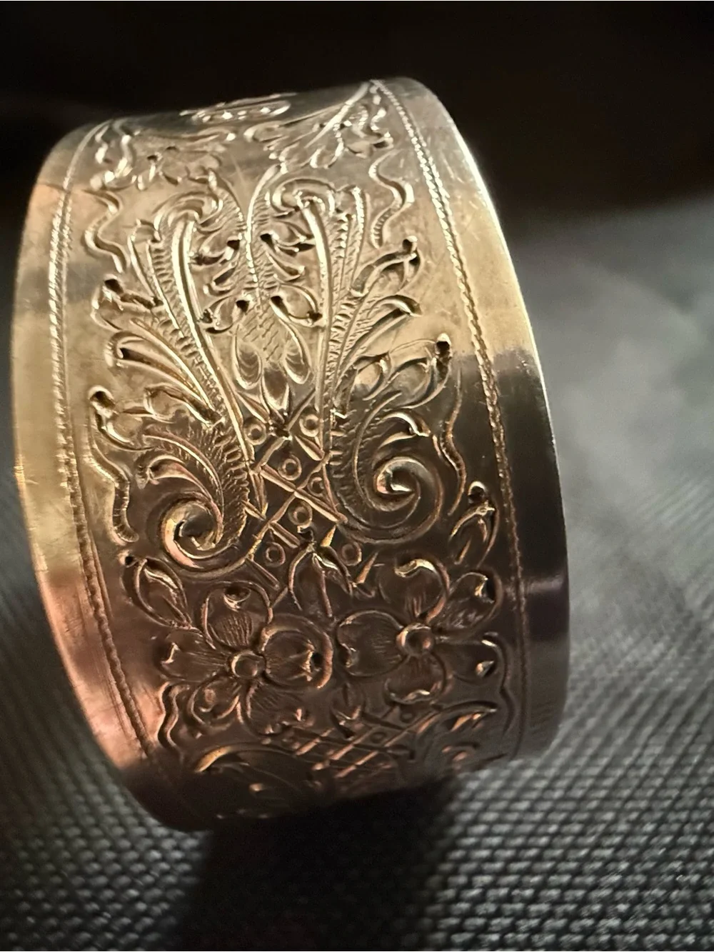 Sterling Silver Floral Engraved with Monogram Cuff Bracelet - AAB -